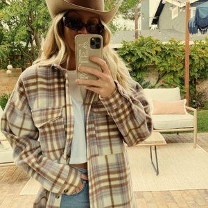 NWT Bad Influence Purple Plaid Shacket M/L